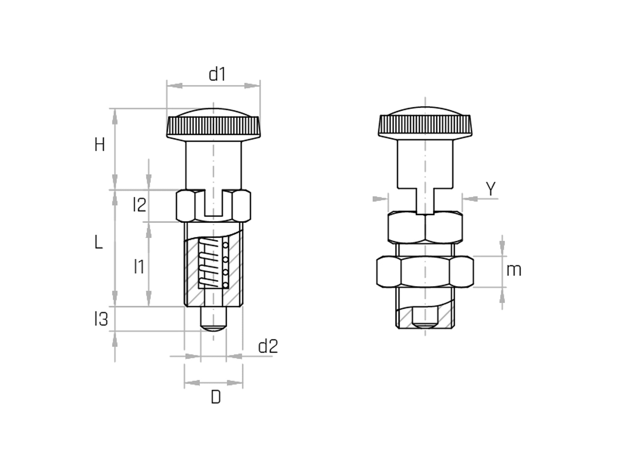 Poussoir à ressort avec pointe en acier - modèle PNA et PNA/C - Gamme Poussoir à ressort avec pointe en acier - modèle PNA et PNA/C - Gamme